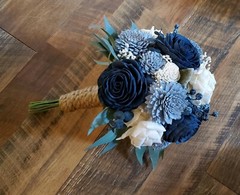 Dusty Blue Navy White Bridal Cascading Bouquet Bride Sola Wood Wedding Flowers