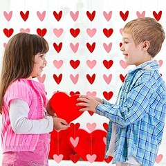 10 Pack Valentines Red Pink Heart Hanging Garland Banners Paper Heart Red＆pink