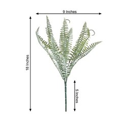 2 FROSTED GREEN 18″ Faux Boston Fern ARTIFICIAL LEAVES Greenery Stems Party Home