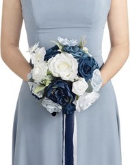 Ling’s Moment 9″ Wedding Navy Blue Bouquet for Bride, Bridesmaid’s Bouquet-A6