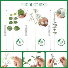 110 Pcs Mixed Artificial Eucalyptus Stems with Baby’s Breath Bulk Faux