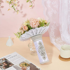 Bouquet Holder White Lace Handle Bouquet Holder Satin Bouquets Holders with Rhin