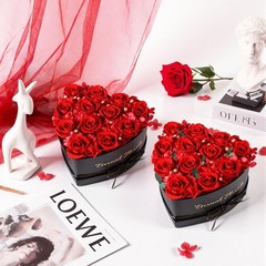 HyeFlora 12 Pcs 12 Preserved Roses + Red Drangea + Golden Ball, Classic