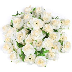 Kesote 50pcs Mini Cream White Roses Artificial Flowers Bulk, 1.6″ Small Silk