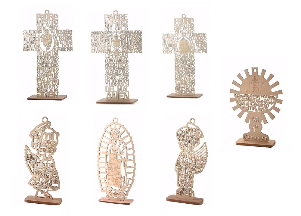12″ Communion Favors/Baptism Guadalupe Wood Cross Prayer/Recuerdos De Mesa 2 Pcs