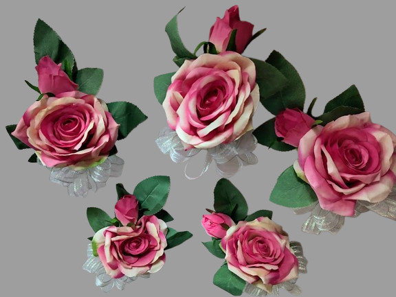 Five Hand Made rose boutonniere Set