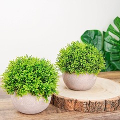 2 Green Gray 5″ Mini Boxwood Topiary Potted Artificial Plants Home Decorations
