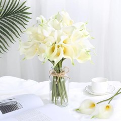 24 Pcs Artificial Flowers Fake Calla Lily Silk Flower Real Touch for White