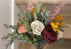 Pine and Petal Bridal Wedding Wood Flower Set: Bouquet, Boutonnière, Corsage