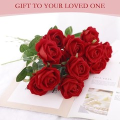 Hananona 50 Pcs Artificial Roses in Bulk, Fake Silk Red Roses Realistic Roses