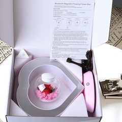 LoveLin Heart Preserved Rose Flowers with Bluetooth 10 inches, White and Pink