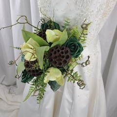 Woodland and Jade Crystal Faux Silk Wedding Bouquet