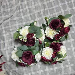 4 Burgundy & White Bridesmaids Bouquets and 1 Burgandy & White Bridal Bouqet
