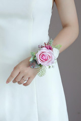 Pink Corsage and Boutonniere Set, Prom Wedding Homecoming Wrist Corsage Wristlet