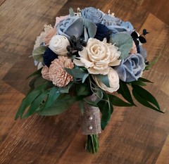 Dusty Blue Pink Sola Wood Cascade Bridal Bouquet Navy Blush Wedding Flowers