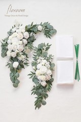 Artificial Arch Flowers Kit, 2Pcs Artificial Flower Arch Decor 2 Drapes Ivory