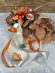 Wedding Bridal Floral Bouquet Real Touch Silk Orange Terracotta Flower 11″