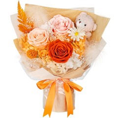 Preserved Flowers Bouquet with Bear, 3 Real Forever for Orange