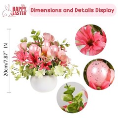 2 PCS Easter Decorations, Easter Artificial Egg Flower Potted Table Pink