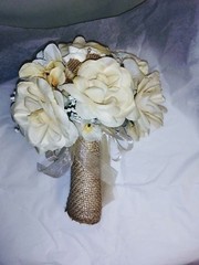 LARGE WEDDING BOUQUET CHAMPAGNE IVORY & BURLAP ANY COLOR​ & RUSH AVAIL