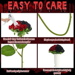 36 Pcs Silk Black Red Rose Bouquet Bridal Artificial Flowers,Fake Black, Red