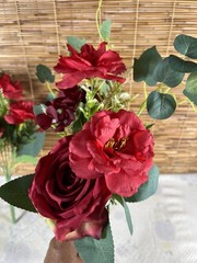 2 Bouquets 13″ Silk Rose, Bud Artificial Flower Bushes Wedding Party Decorations