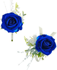 Royal Blue White Corsage and Boutonniere Set for Wedding Prom, Artificial Ros…