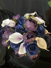 Plum With Navy Blue Silk Roses. With Matching Boutonnière