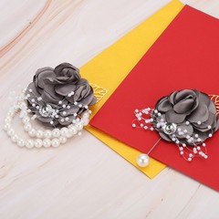 2 Pcs Rose Bridesmaid Wrist Flower Artificial Bride Wrist Grey