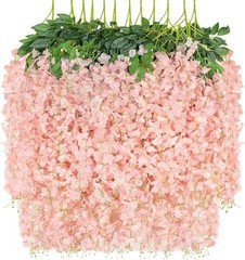 48 Pack Artificial Wisteria Hanging Flowers Fake Wisteria 48Pcs Light Pink