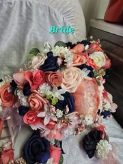 12 PC Blue,Coral,Ivory, Light Rose Wedding Bouquet Set Lace And Bling