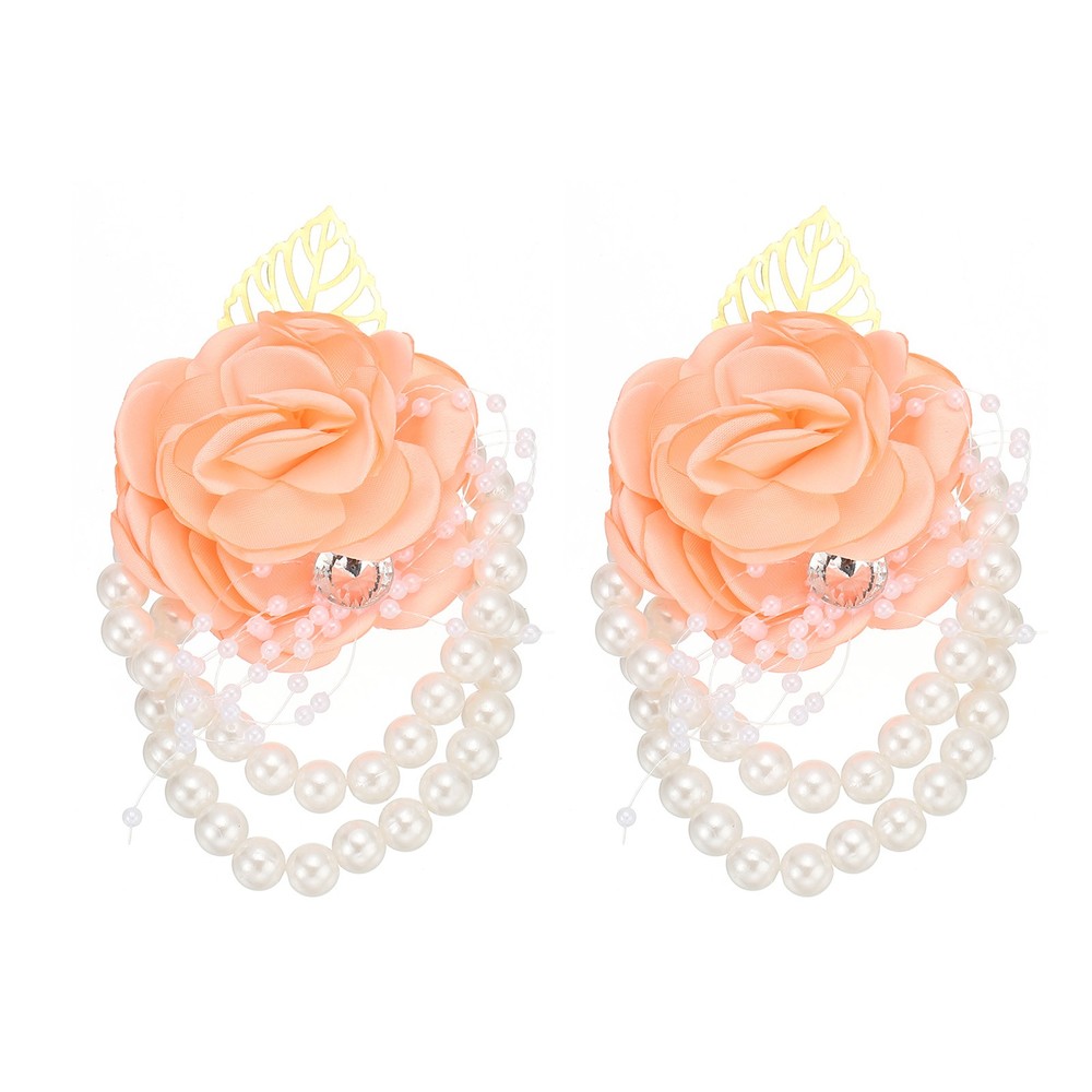 2 Pcs Rose Bridesmaid Wrist Flower Artificial Bride Wrist Orange