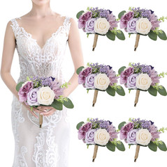 Artificial Bridesmaid Bouquets 6 Pcs – 7 Inch Pre-made Bridesmaids Bouquet Small