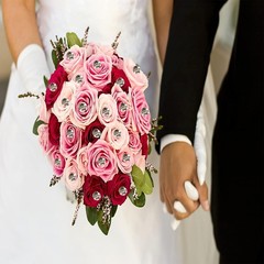 Silver poinsettia and rose wedding bouquet