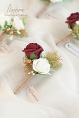 Floroom Set of 6 Burgundy & Ivory Foam Rose Boutonnieres with Pins for Men Weddi
