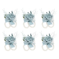 6 Pcs Homecoming Wedding Wrist Corsage Prom Party Artificial Flower Light Blue