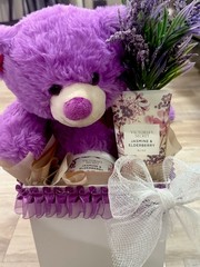 Victoria Secret Jasmine & Elderberry Floral Gift Basket/Purple Bear