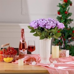36 Pcs Silk Rose Bouquet Bridal Artificial Flowers,Fake Rose Long Stem Purple