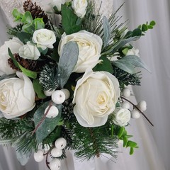 Woodsy Winter White Faux Silk Wedding Bouquet