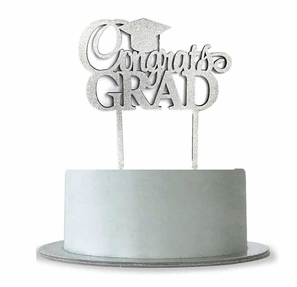 Graduation Cake Topper Wood Glitter, Congrats Grads Decorations, US Seller