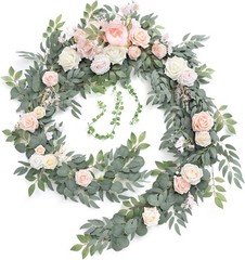 Artificial 9FT Floral Garland for Sweetheart Tables – Blush & Cream Elegance
