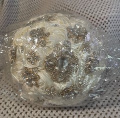 Hmplimue Handmade Ivory Silk Rose Bridal Bouquet 7.5” w/Rhinestones