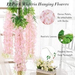 12 Pack Hanging Wisteria Flowers, 3.6 Feet Artificial 12 Pcs Light Pink