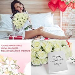 500 Pcs Artificial Silk Roses Flowers with Long Stem Bridal Wedding White