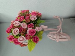 Pink Bike Flower Basket Artificial Flower Rose Tricycle Rattan Basket decoration