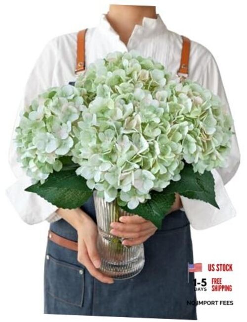 Light Silk Hydrangea Artificial Flowers, 4PCS 21″ Large Lifelike Faux Green