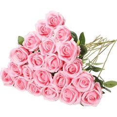 20 Pcs Artificial Rose Flowers with Long Stem,Real Lifelike Silk Pink