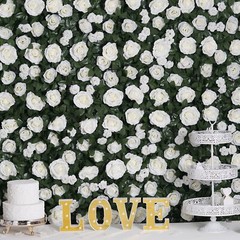 GREEN WHITE 24″ x 18″ Rose Silk Flowers Wall Backdrop Panel Wedding Decorations