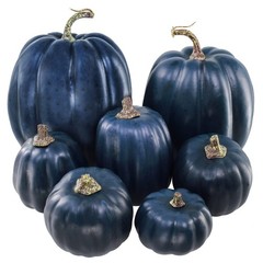 Winlyn 7 Pcs Assorted Sizes Navy Blue Artificial Pumpkins Dark