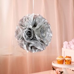 2 SILVER 7″ Silk Roses Flowers Kissing Balls Wedding Party Events Centerpieces